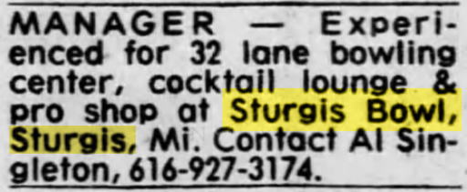 Sturgis Bowl - Jan 1981 Ad